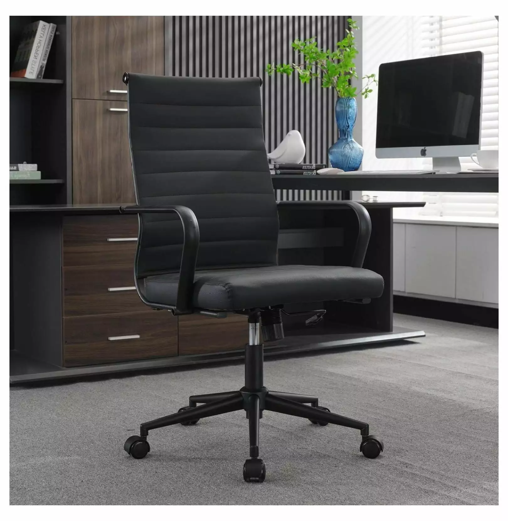 Jadona Office Desk Chair Conference Room Chairs. Modern Executive Swivel Chair. Adjustable Height PU Leather Home Desk Chair with Armrests. Ergonomic Comfy Computer Task Chair with Wheels (Black)