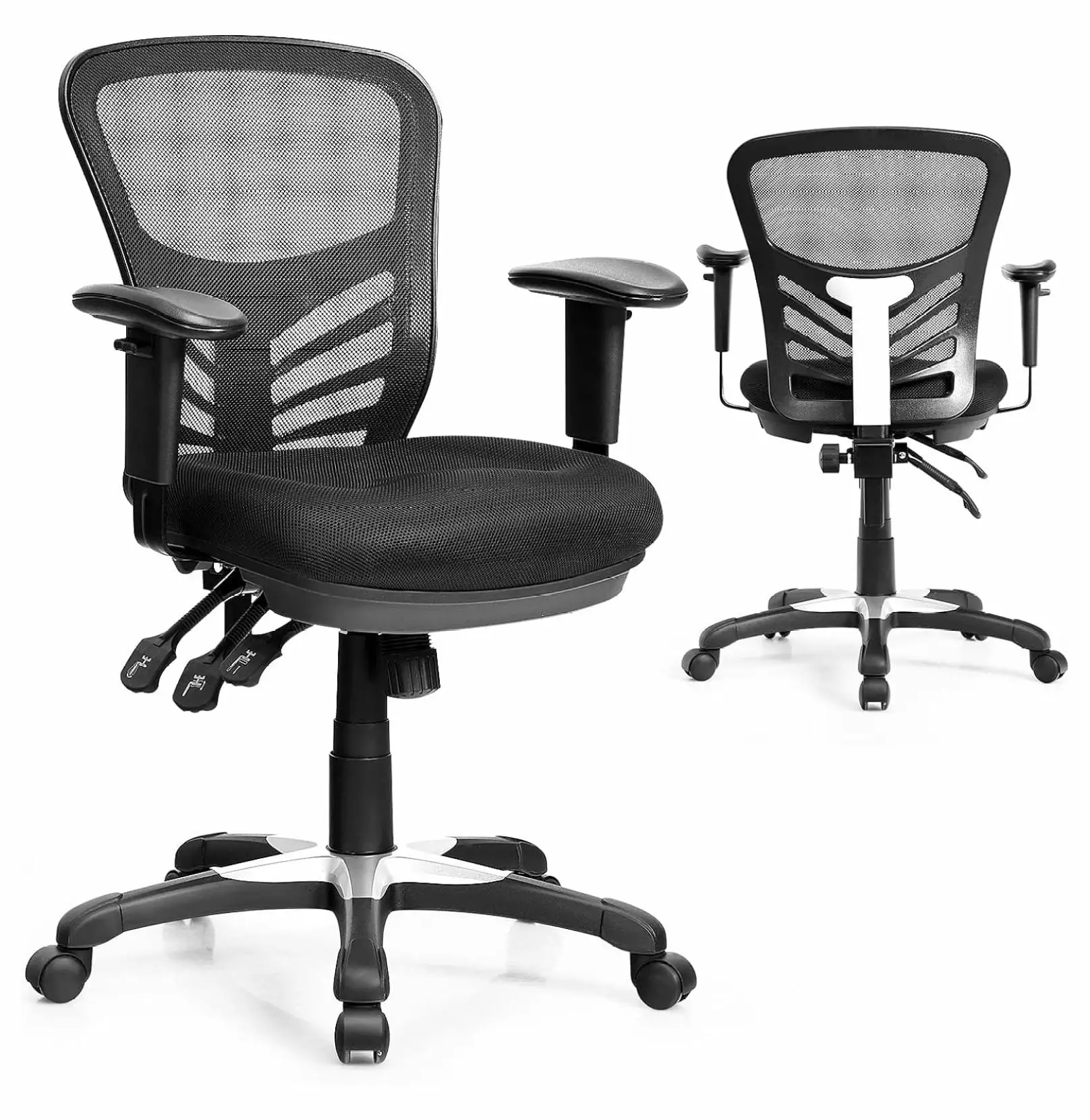 Superwum Mesh Office Chair. Back Swivel Executive Task Chair with Height-Adjustable Armrests. Lumbar Support and Rocking Backrest. Ergonomic Breathable Computer Desk Chair for Home Office (Black)